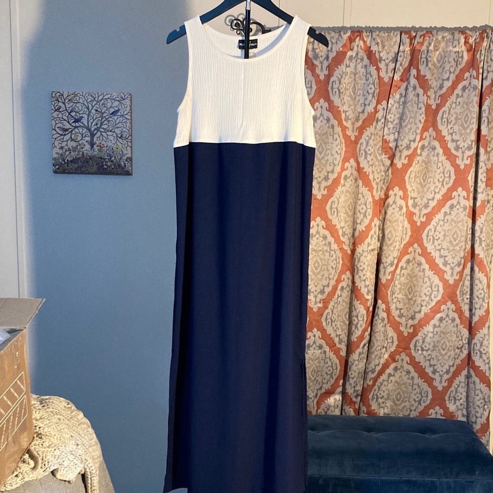 Positive Attitude Navy and White Maxi‎ Dress